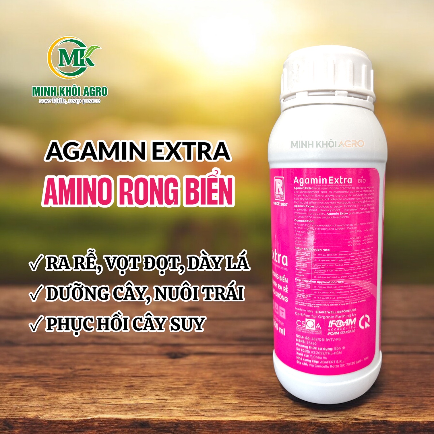 Phân bón hữu cơ Agamin Extra | Amino Acid & Rong biển siêu đậm đặc
